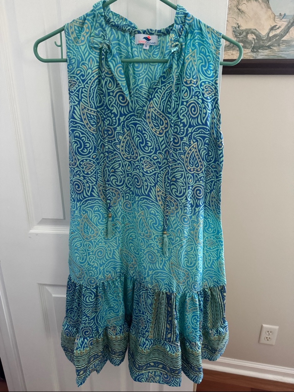 Turquoise & Navy Paisley Sleeveless Tunic Dress